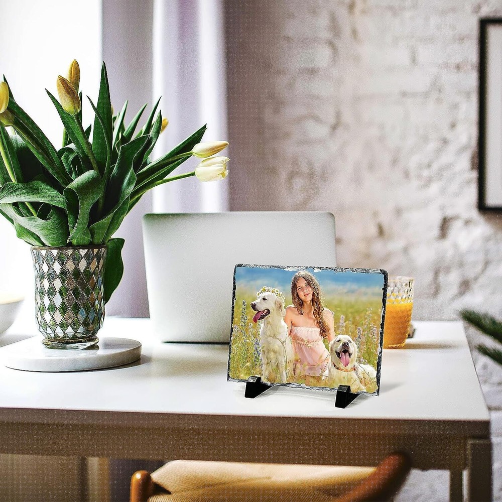 6 Pack Sublimation Stone Photo Frames with Display Holder - DIY Rectangle Décor