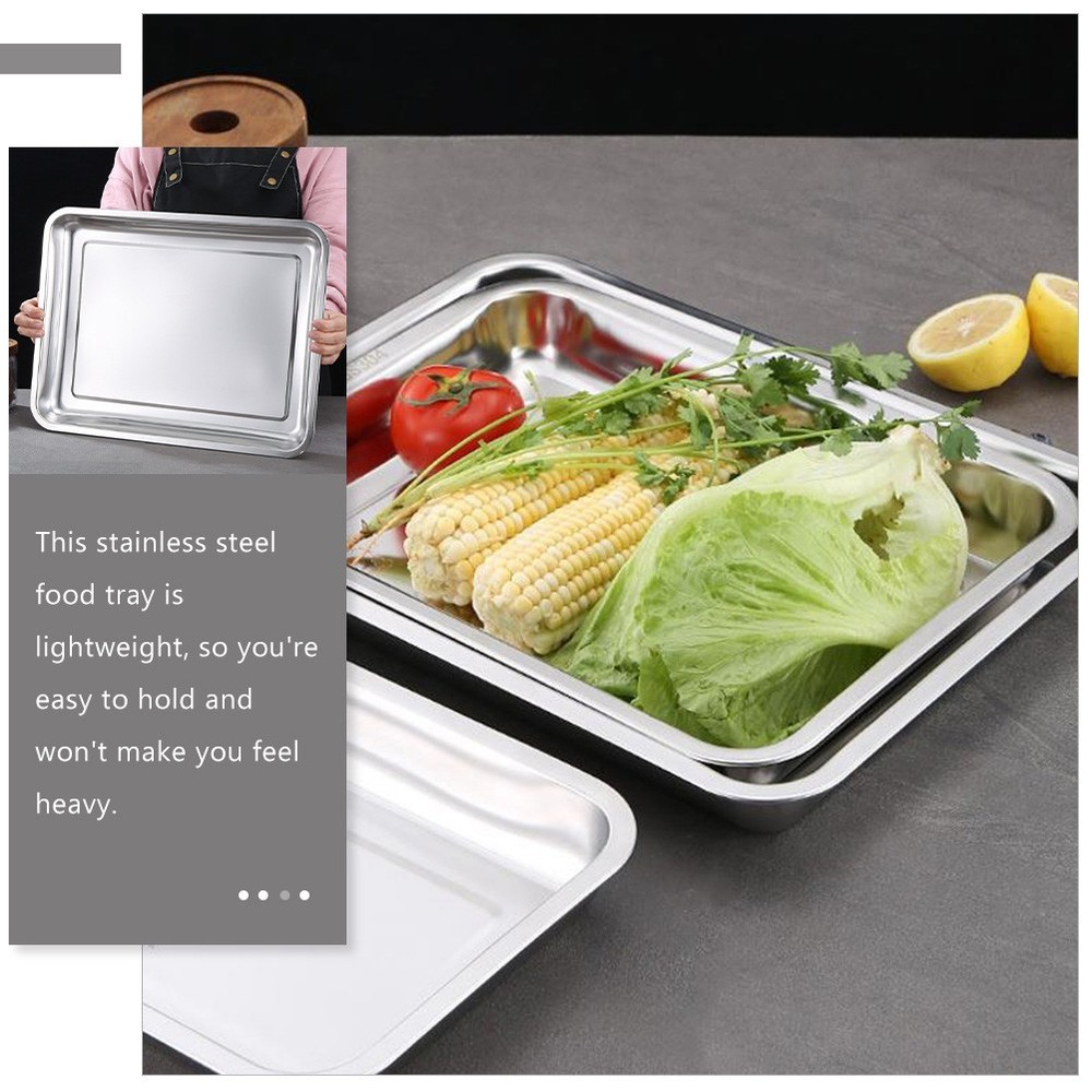 3pcs Heavy Duty Oven Pan Stainless Steel Rectangular Deep Edged Tray