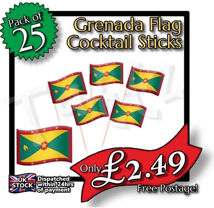 25x Grenada Flag Cocktail Sticks