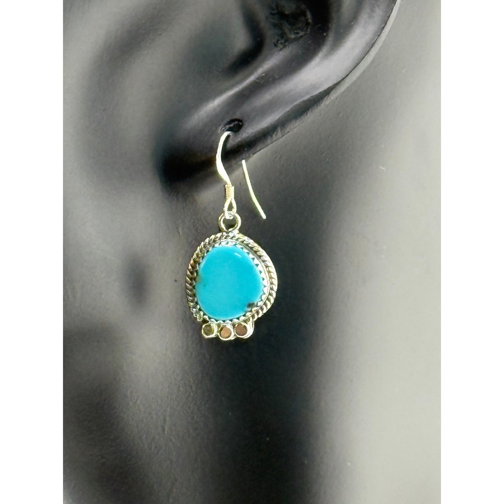 Turquoise Sterling Silver Dangle Drop Wire Earrings