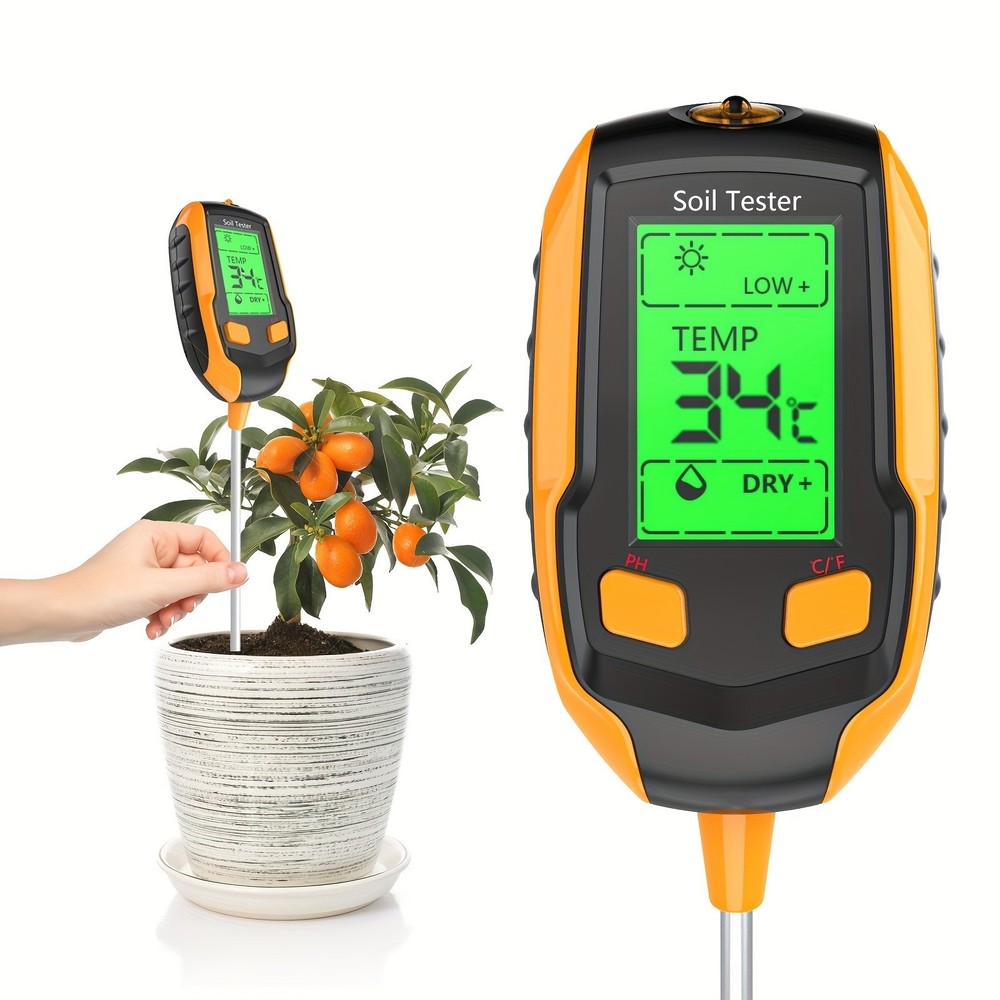 Digital PH Soil Tester Meter Moisture Temp Light LCD Display Garden Tool Pro
