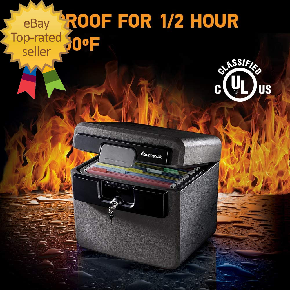 Black Fireproof and Waterproof Safe File Folder and Document Box with Key Lock