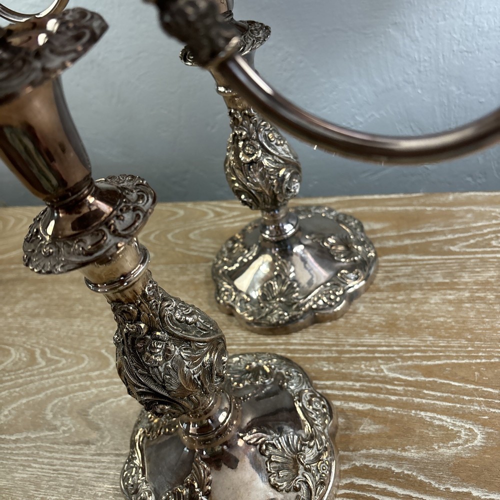 VTG Pair Sheffield Silver Co. 3 Light Candelabra Rococo Style Silver
