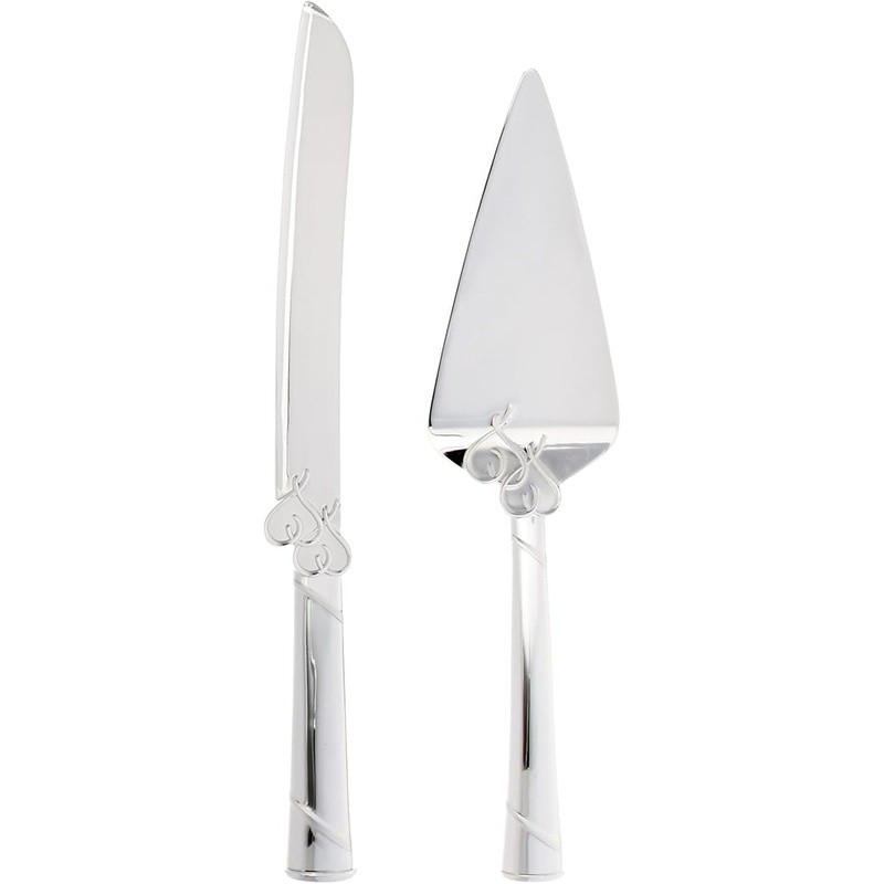 True Love Dessert Set Cake Knife Server Romantic Wedding Gift Silverplate Hearts