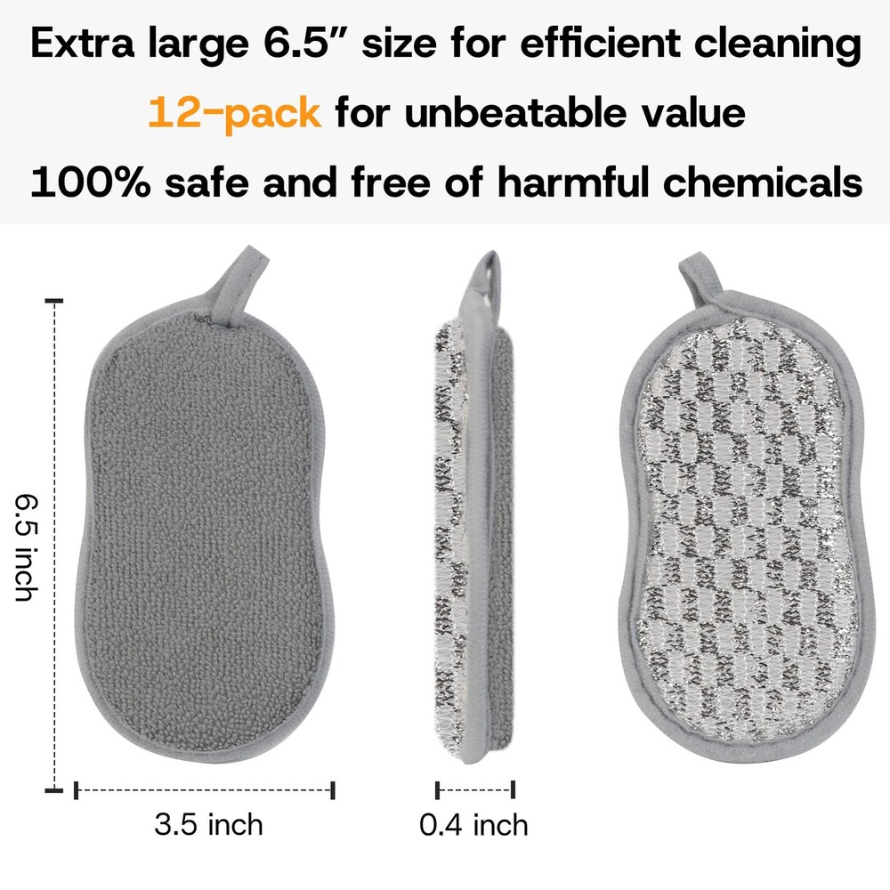 Multi-Purpose Scrub Kitchen Sponges – 12 Pack Dish Sponge, Dual-Sided Non-