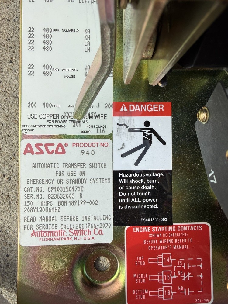 ASCO 940 Automatic Transfer Switch Panel