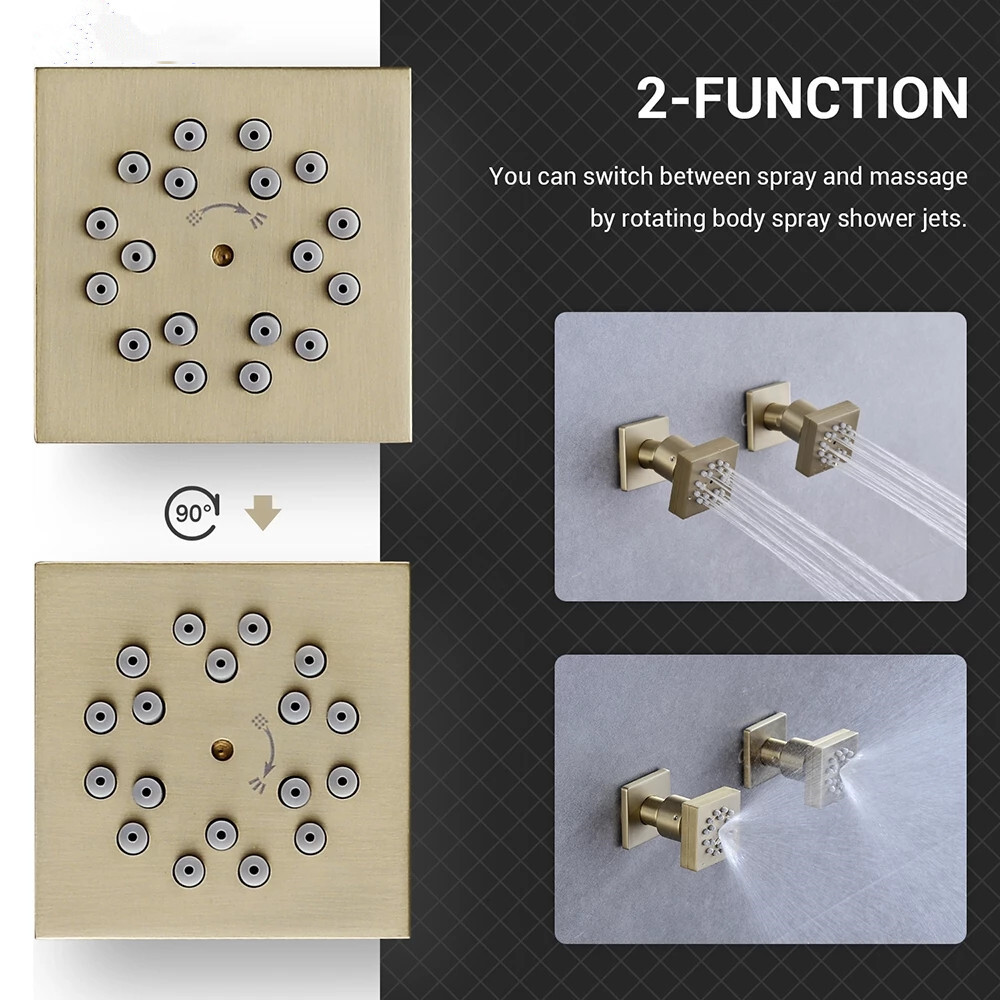 4pcs Brushed Gold Two Function Bathroom System Body Jet SPA Massage Spray Brass