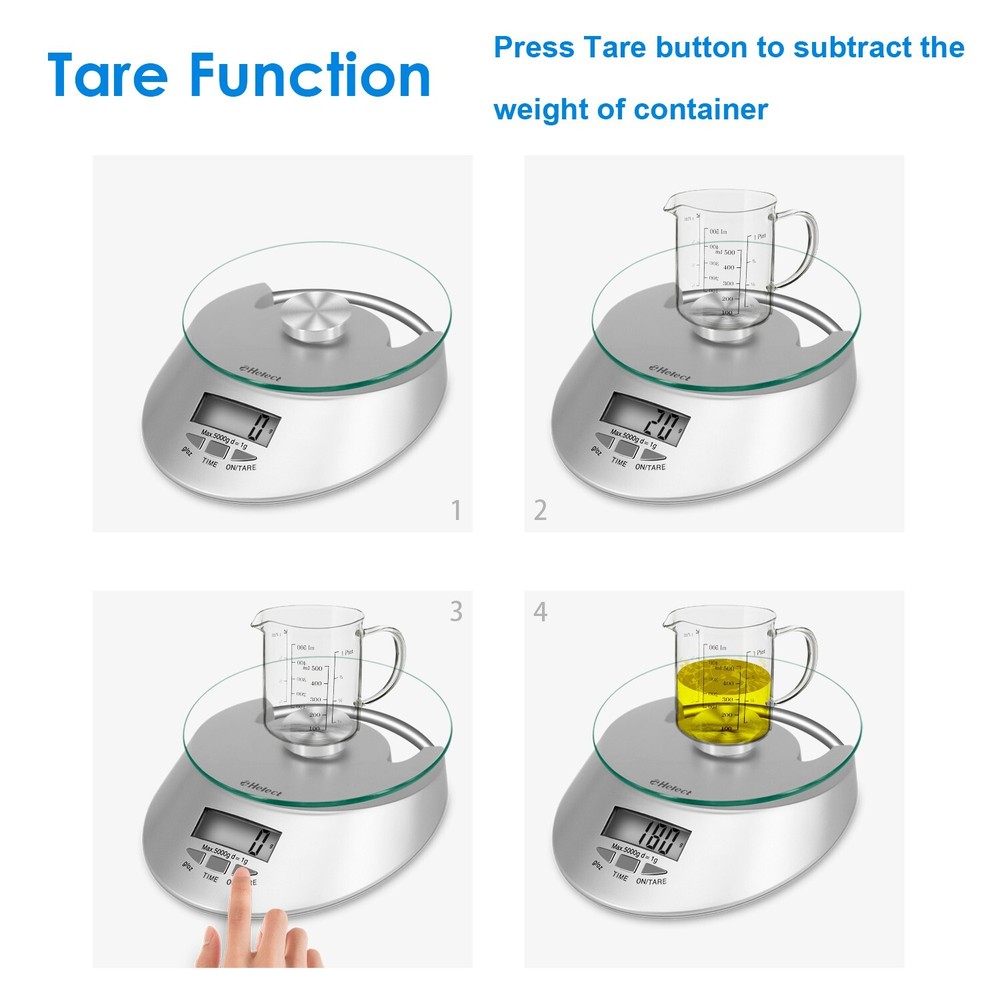 Kitchen Scale, Helect 11lb/5kg Multifunction Food Scale with Tare Function