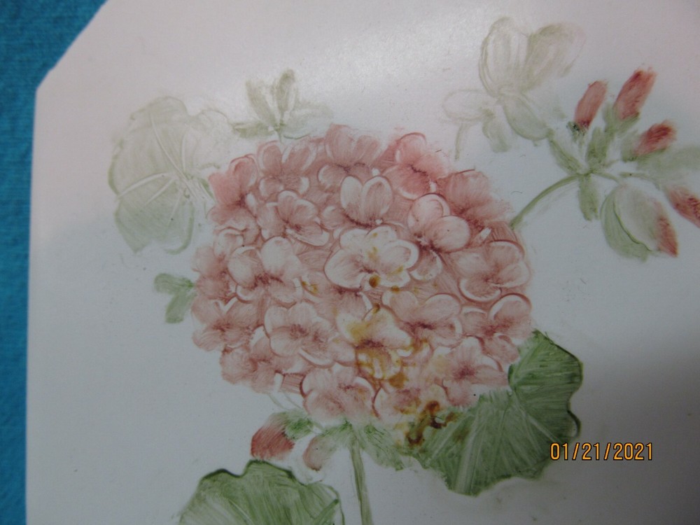 HAND PAINTED HYDRANGEA FLOWER MEXICO TILE TRIVET SIGNED "A"