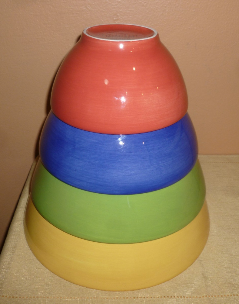 Pottery Barn Mixing Bowls Colorful Serve 4 Pc Nesting - EUC