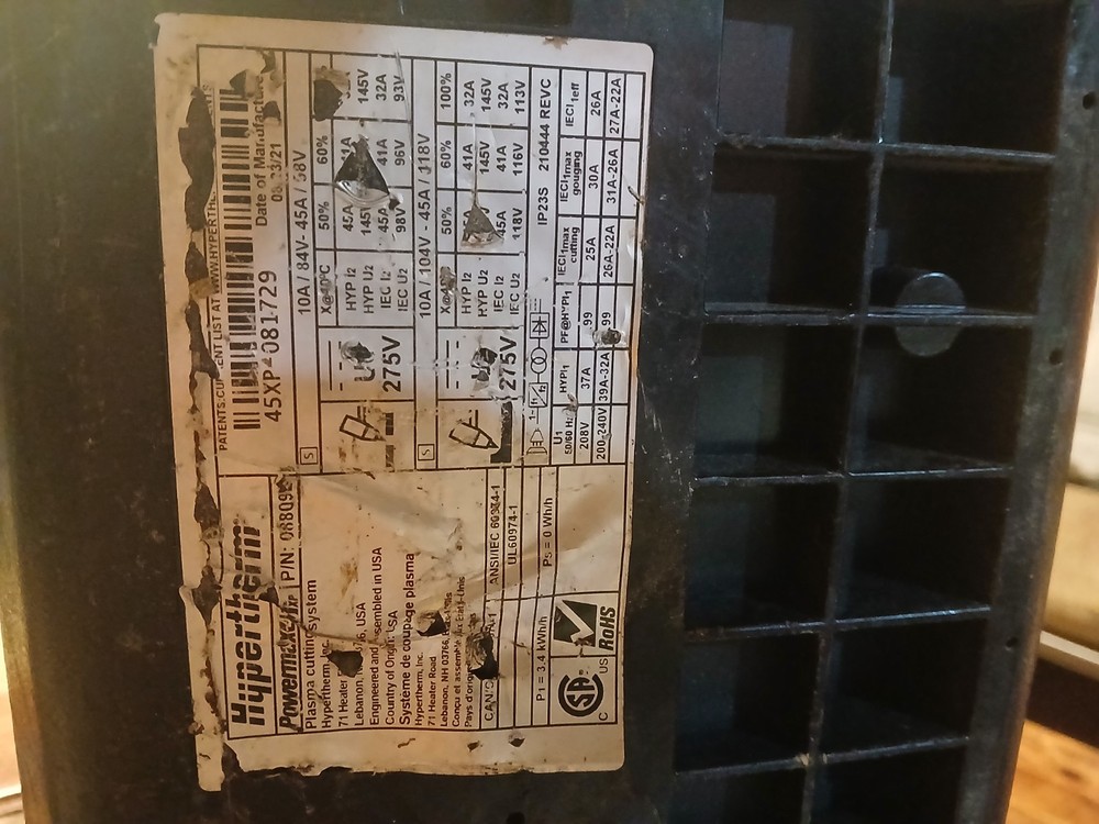 hypertherm powermax 45xp plasma cutter power supply