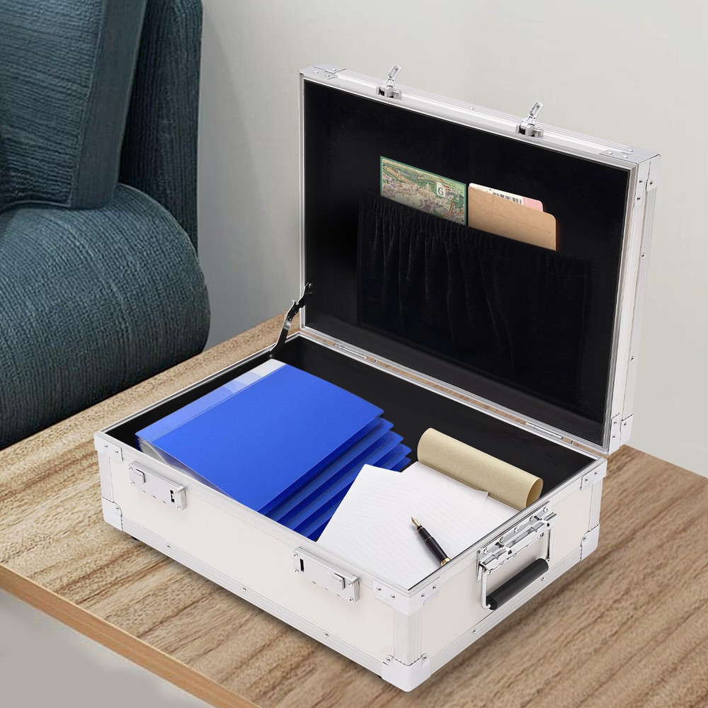 Large Portable Locking Storage Box for Filing Letters & Documents w/Lock Silver