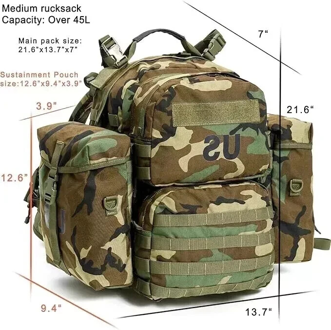 MT Military MOLLE II Medium Rucksack ABS Frame Detachable Side Pouches
