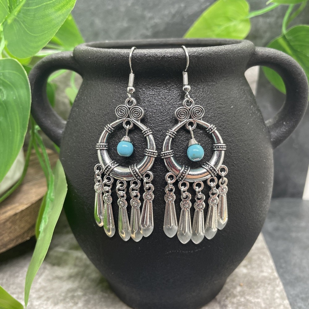 3” Silver-tone Boho Retro Earring Set Drop Dangle New Free Ship B6382