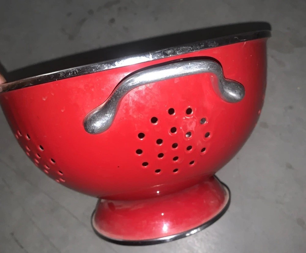 Vintage red enamel Colander