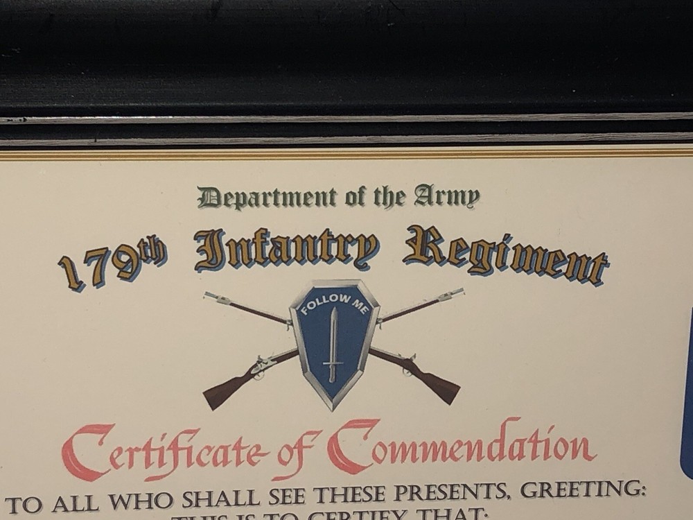 179TH INFANTRY REGIMENT / COMMEMORATIVE - CERTIFICATE OF COMMENDATION