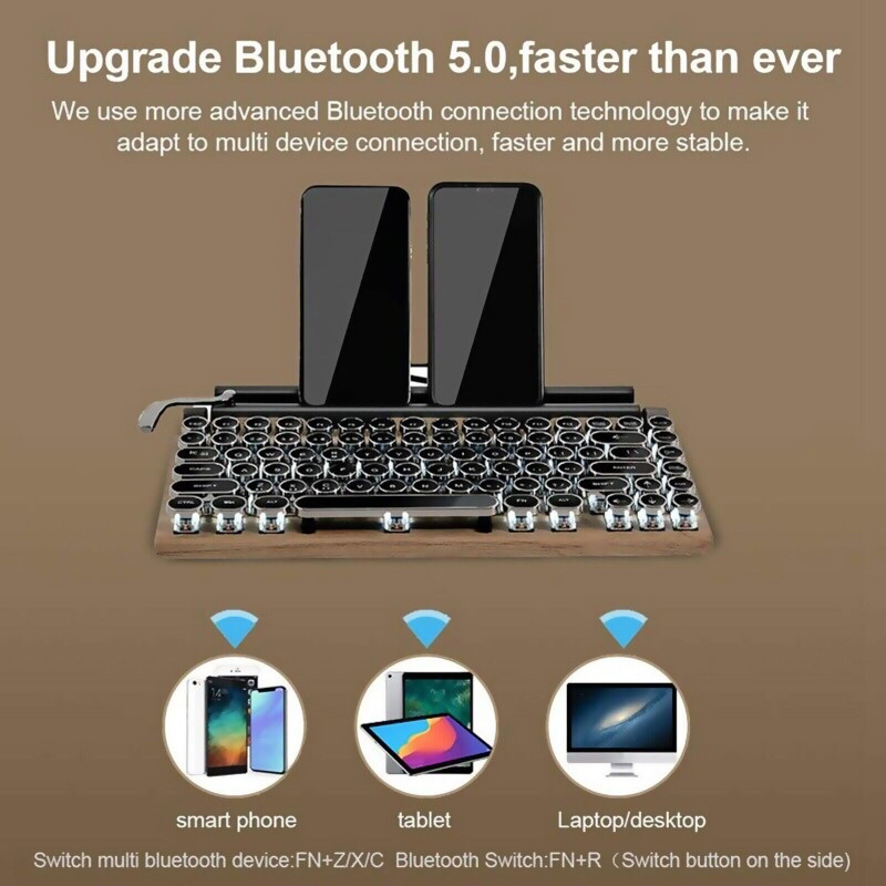 Retro Typewriter Keyboard Wireless Bluetooth Mechanical Keyboards 83 Keys NEW
