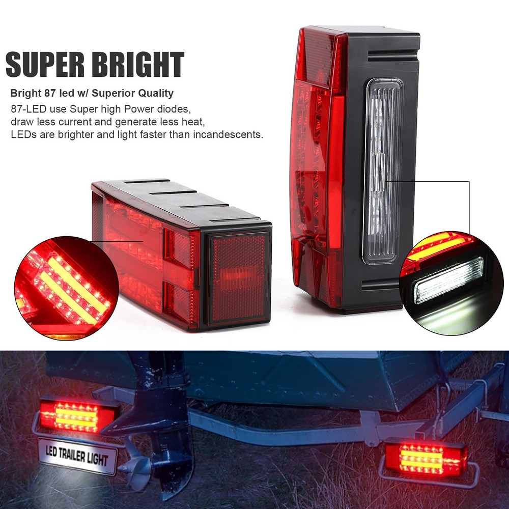Rectangle LED Submersible Trailer Boat Stud Stop Turn Tail Lights Kit Left&Right