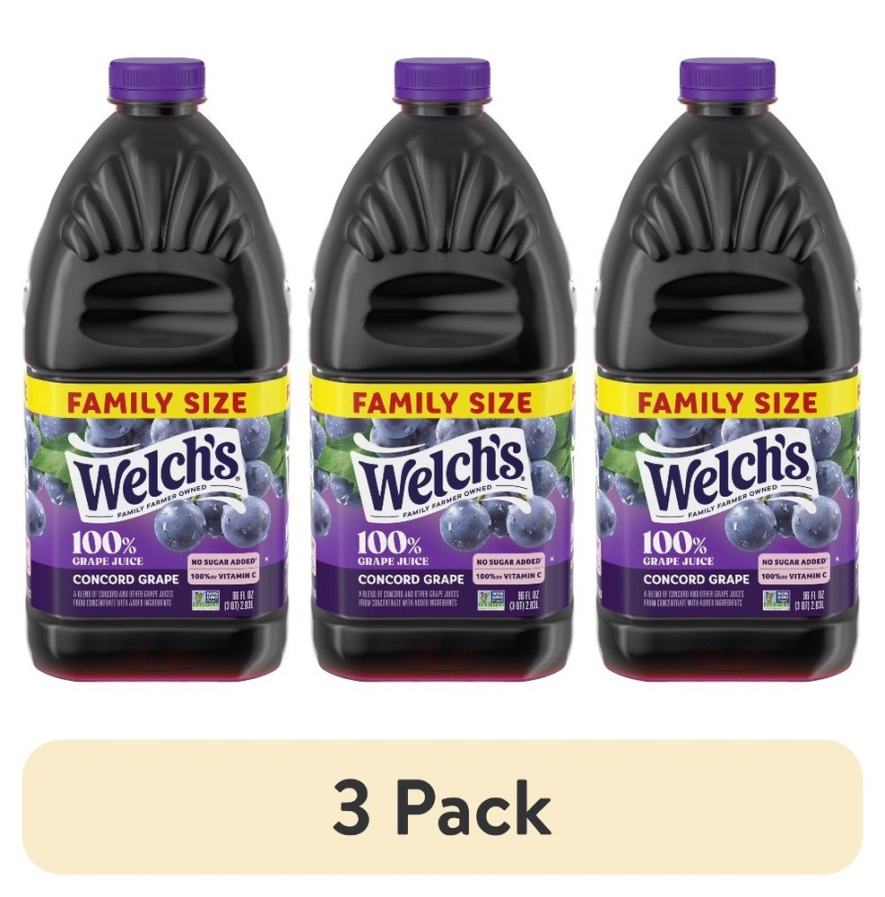 (3 pack) Welch's 100% Grape Juice, Concord Grape, 96 fl oz Bottle