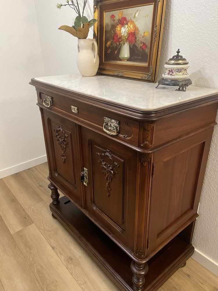 Antique Early 1900s Austrian Marble Top Sideboard Buffet
