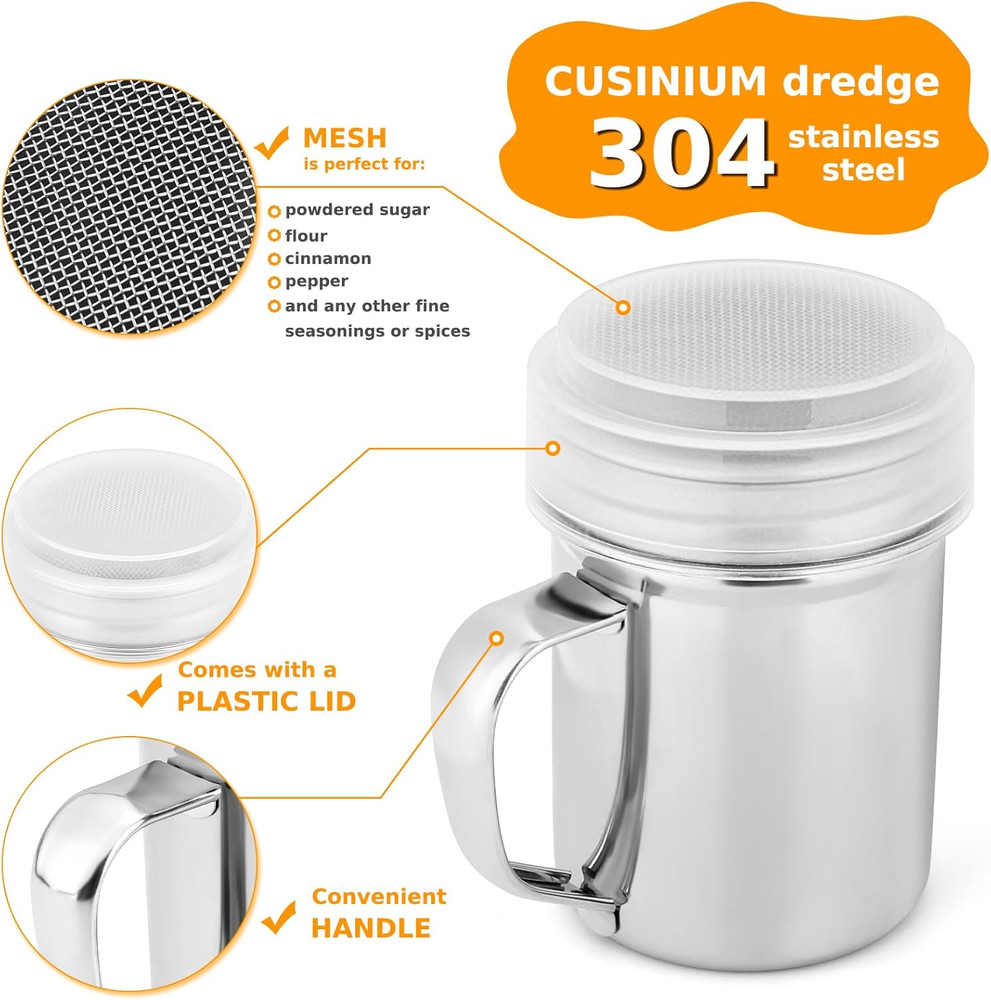 2 Pack Powdered Sugar Shaker Duster, Cinnamon Shaker Flour Sifter, Fine Mesh ...