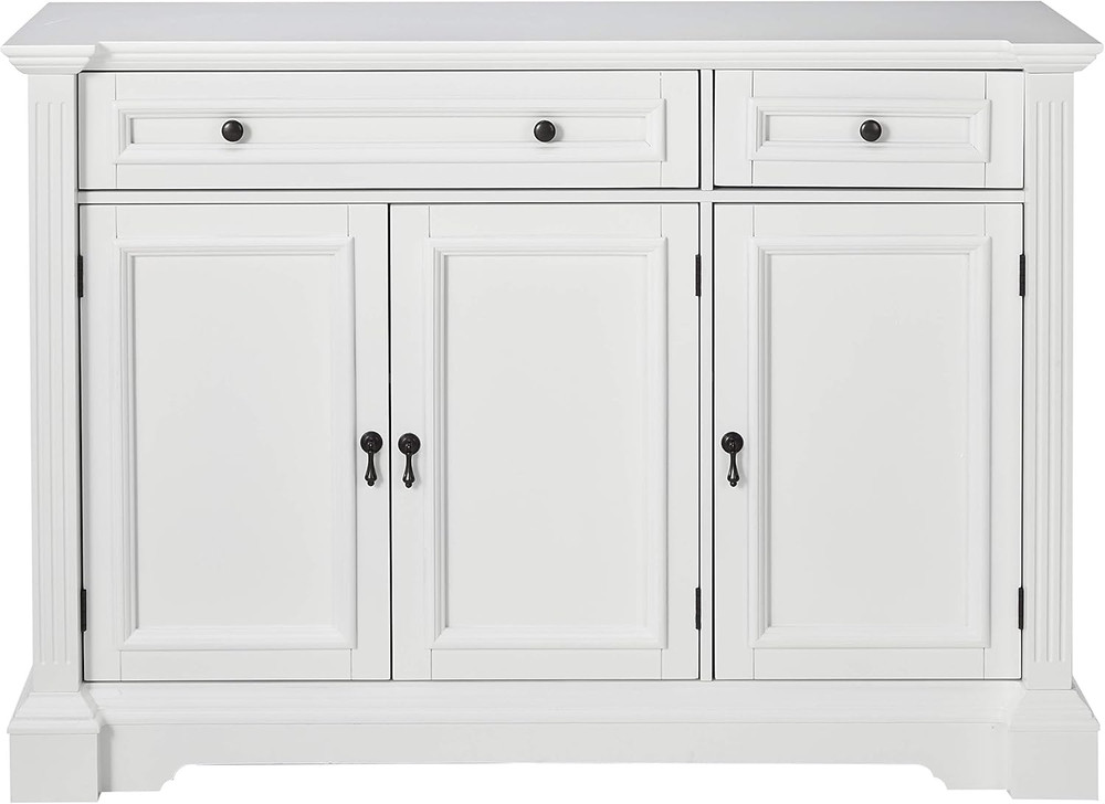 Elegant White Wood Buffet Console Table with Storage & Drawers