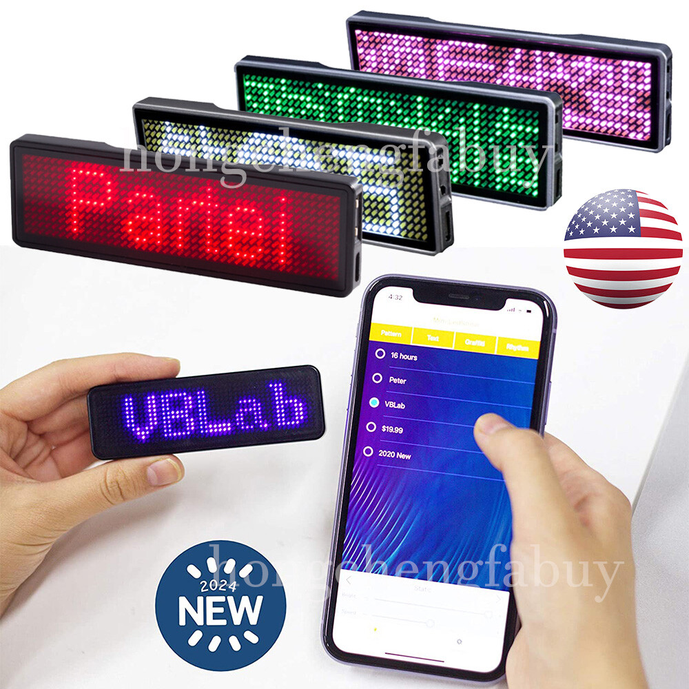 LED Bluetooth Digital DIY Programmable Scrolling Name Message Tag Badge Sign US