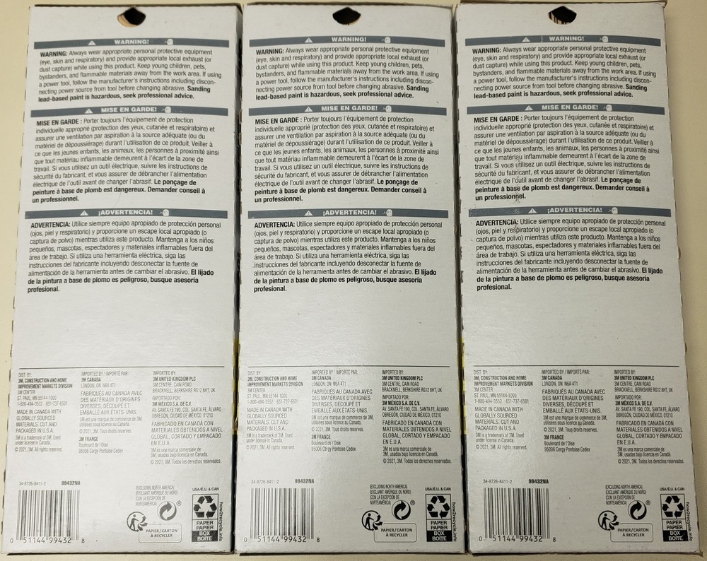 Lot 3 25pk 3M Drywall Sanding Sheets 100 Grit Grain Medium Contractor Pack 7C6