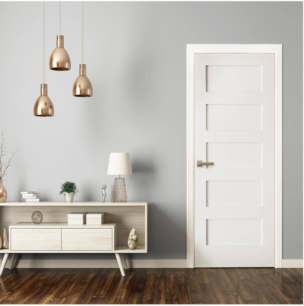 Prehung 5 Panel Flat Mission Shaker Primed Stile & Rail Solid Core Doors 8'0 Ht.