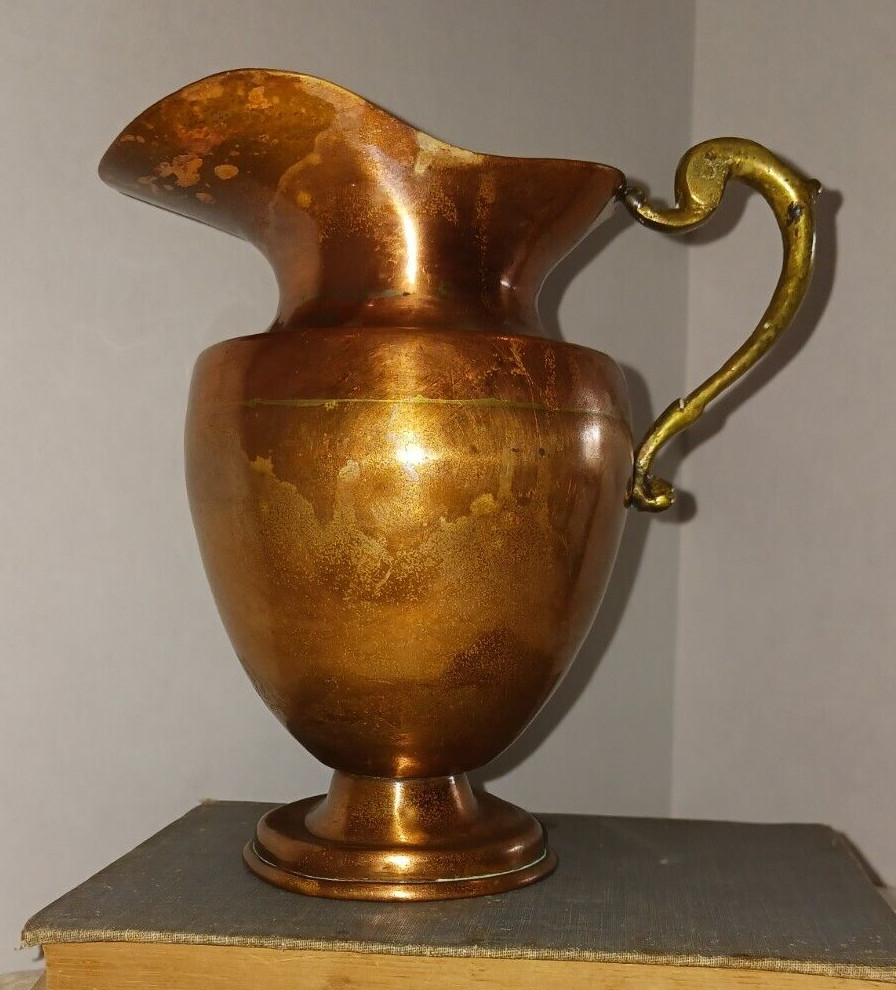 Vintage 7" Copper Pitcher w/Brass Handle