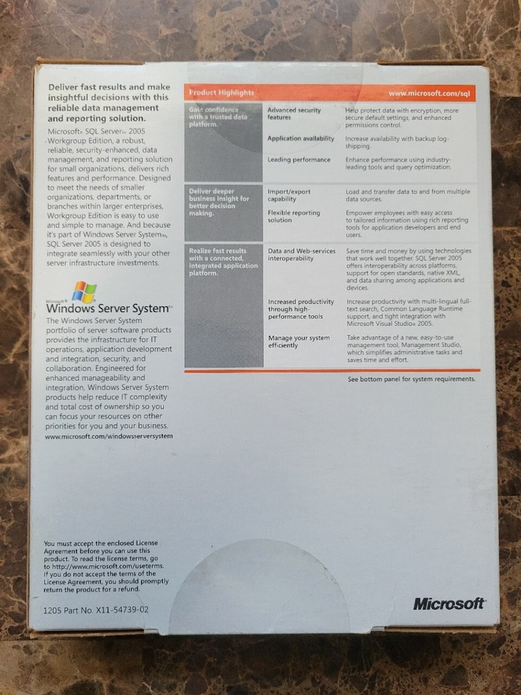 NEW SEALED Microsoft SQL Server 2005 Workgroup Edition RETAIL 5 CAL