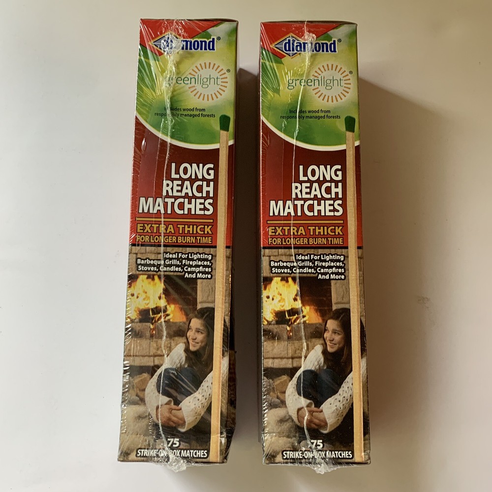 (2) Diamond Greenlight Long Reach Matches 75 ea Box Extra Thick Longer Burn Time