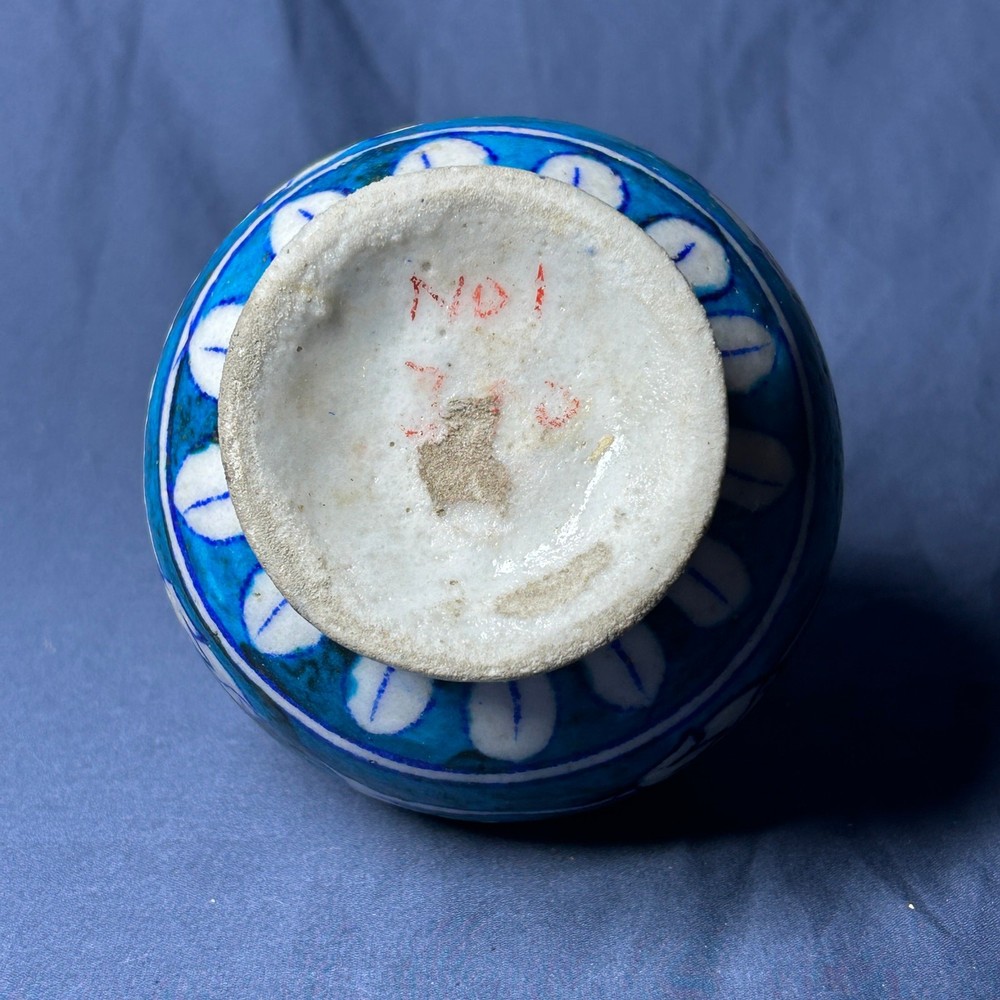 Middle Eastern blue and white glazed bottle vase