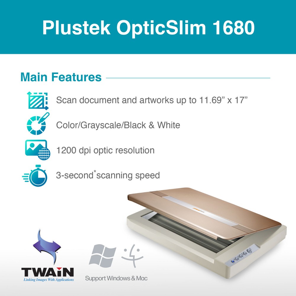 Plustek OpticSlim 1680 - Fast Large Format Flatbed Scanner +Image edit software
