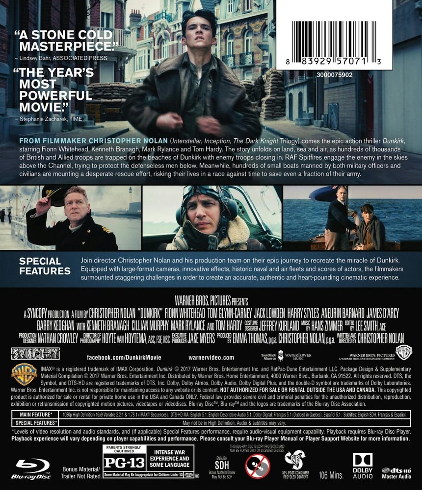 Dunkirk Blu-Ray Tom Hardy NEW