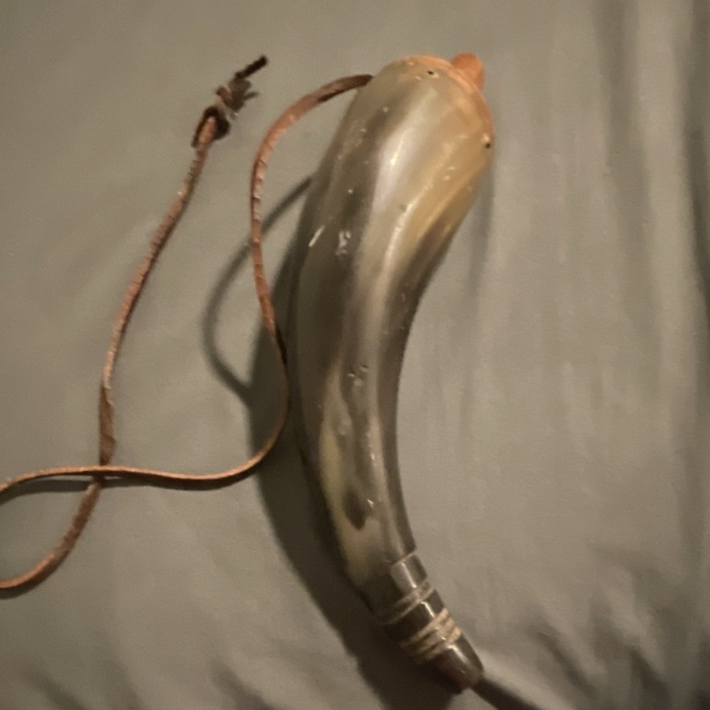Vintage Powder Horn for Muzzleloader with Leather Strap Black Powder Accessory