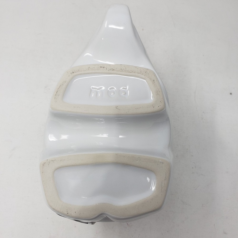 White Gloss Glazed Elephant Planter Ceramic Short Round 6" Long 4" Tall MOD