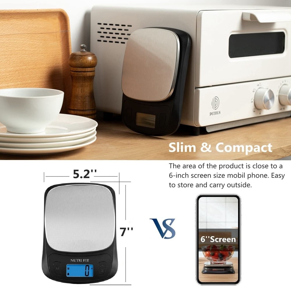 Compact Stainless Steel Kitchen Scale - Accurate Tare Function, Auto Shut-Off