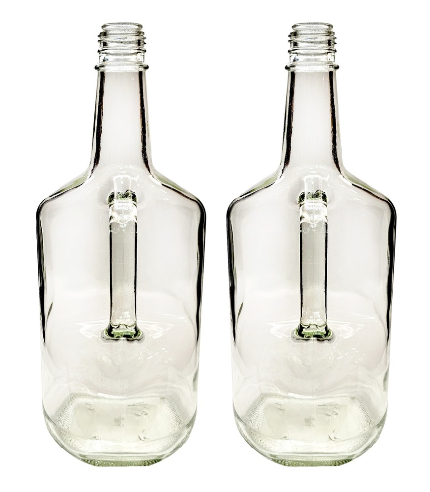 Home Brew Ohio 1.75 Liter Classic Handled Flint Liquor Bottle No Lid (Set of 2)