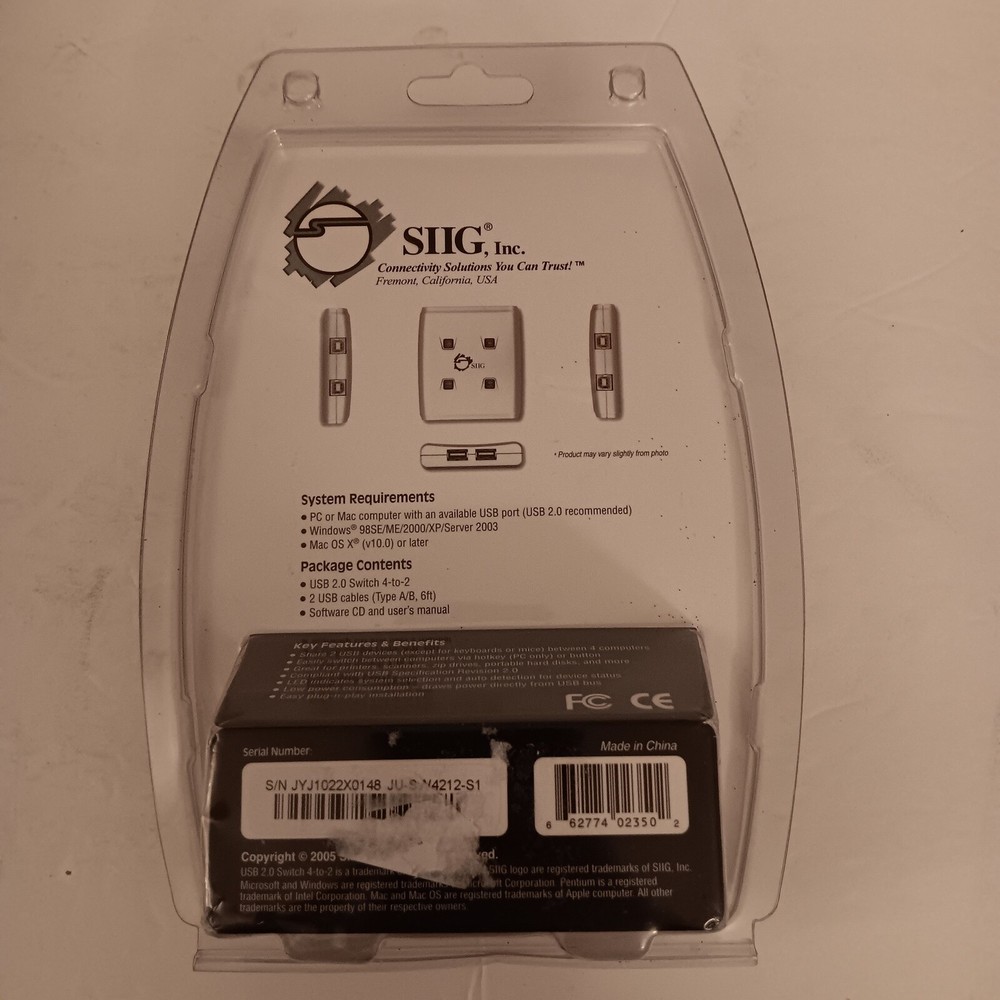 SIIG USB 2.0 Switch 4 To 2 Share 2 Hi-Speed USB Devices Between 4 Computers