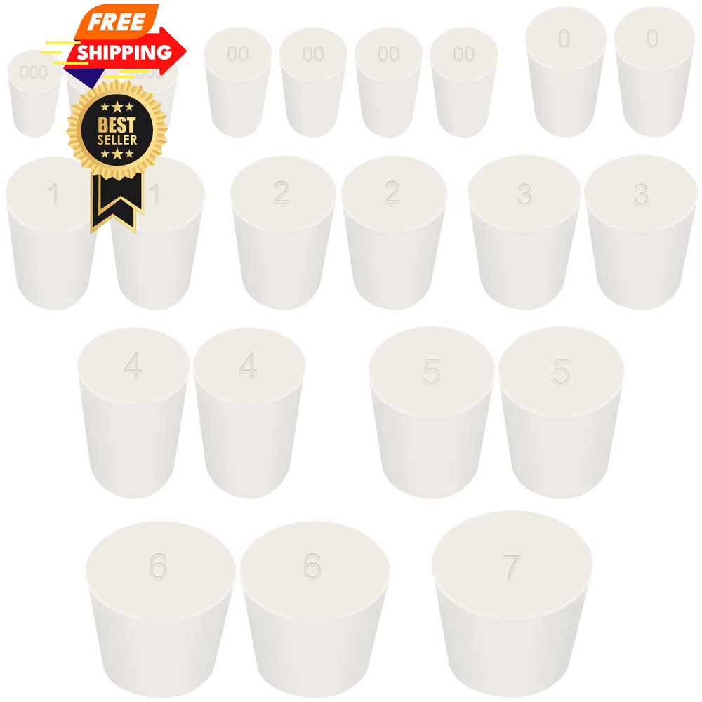 Tnisesm 29Pcs White 000#-7# Solid Rubber Stoppers 10 Assorted