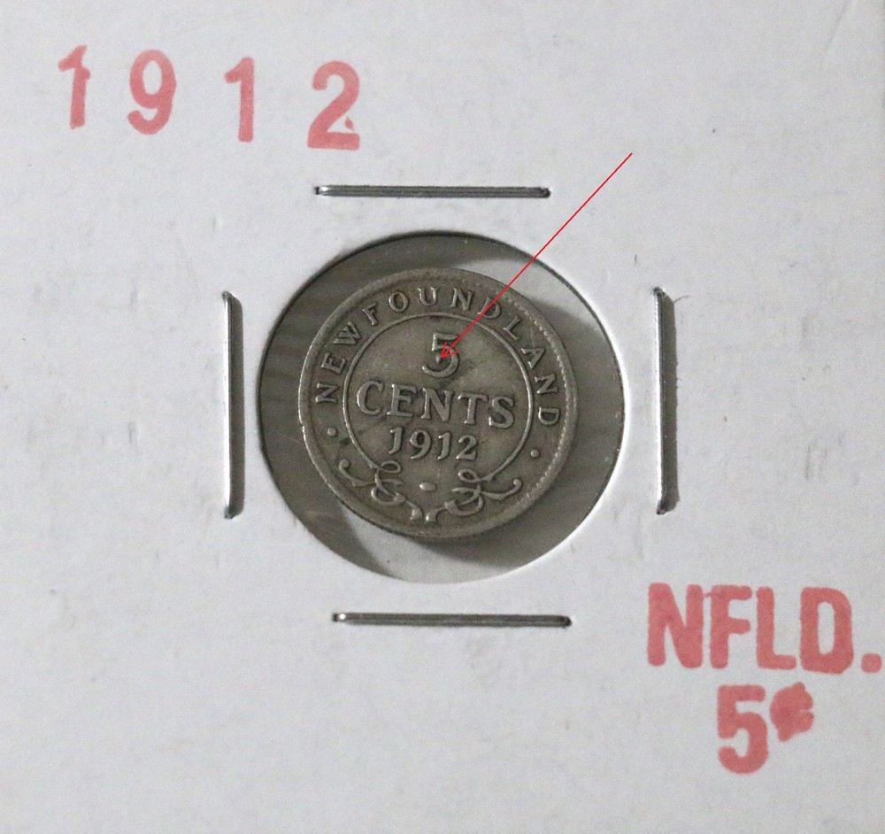 .925 Silver Newfoundland Canada - 5 Cent 1912 - Mint Error