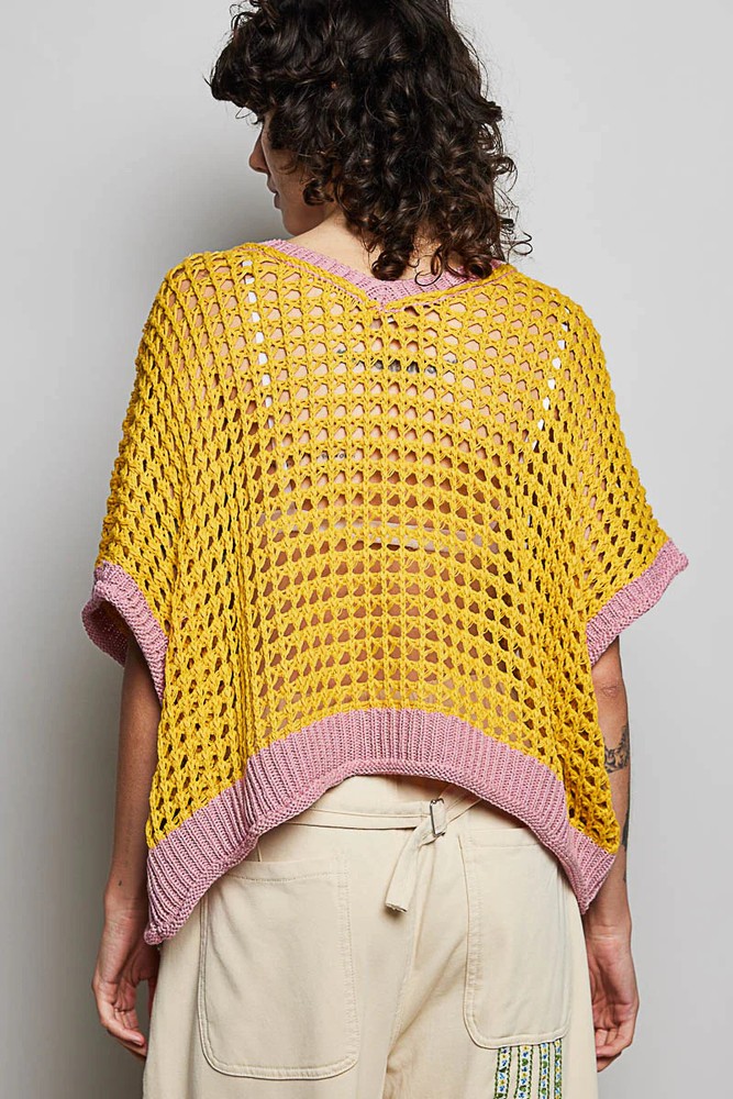 "Lady Daisy" Open Weave Sweater in Gold