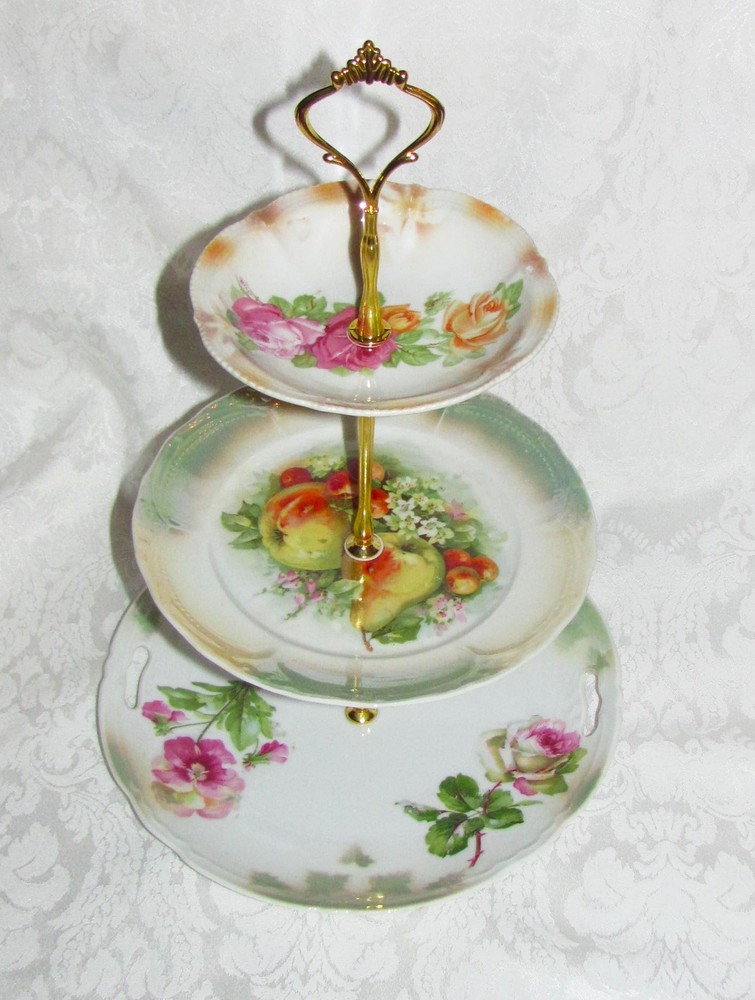 Custom Three Tier Tea Party Cake Stand Made With Antique Lusterware Plates