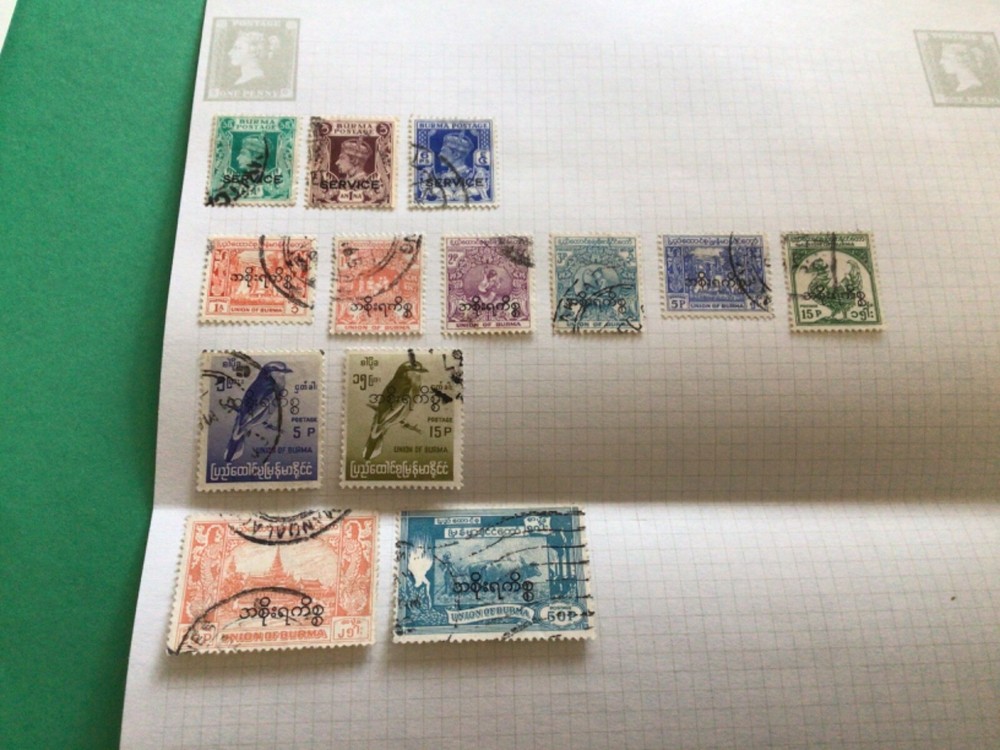 Burma stamps on folded page A17764