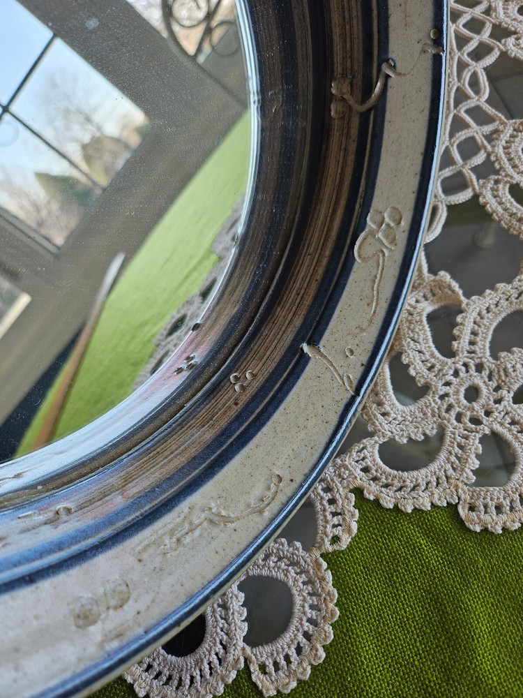 Round Pottery Boho Wall Mirror Tray Rare