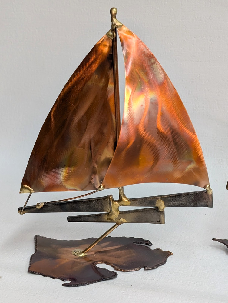 Copper and Brass Sailboat Sculptures
