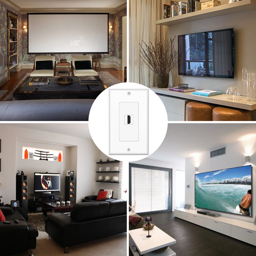 HDMI Wall Plate (1 Port, White) HDMI Socket Plug Insert Jack Outlet Panel Mount