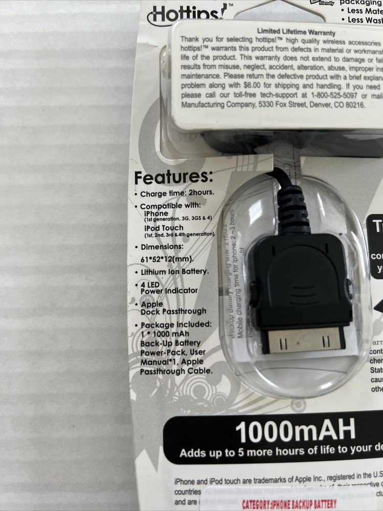 Hottips backup battery for iphone/ipod compatible with 1st generation iPhone