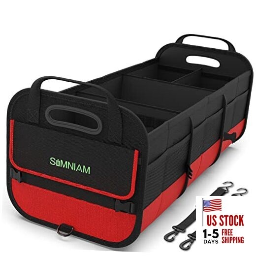 Simniam Large Trunk Organizer for Car, Foldable Multi Compartment Medium Red